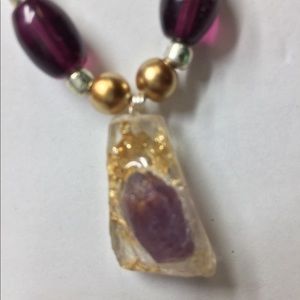 amethyst &24k goldflake orgonite necklace